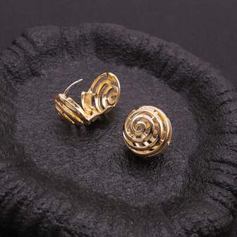 1 Pair Elegant Geometric Spiral Circle Stud Earrings, Suitable For Women's Daily Wear, Gifts, Parties