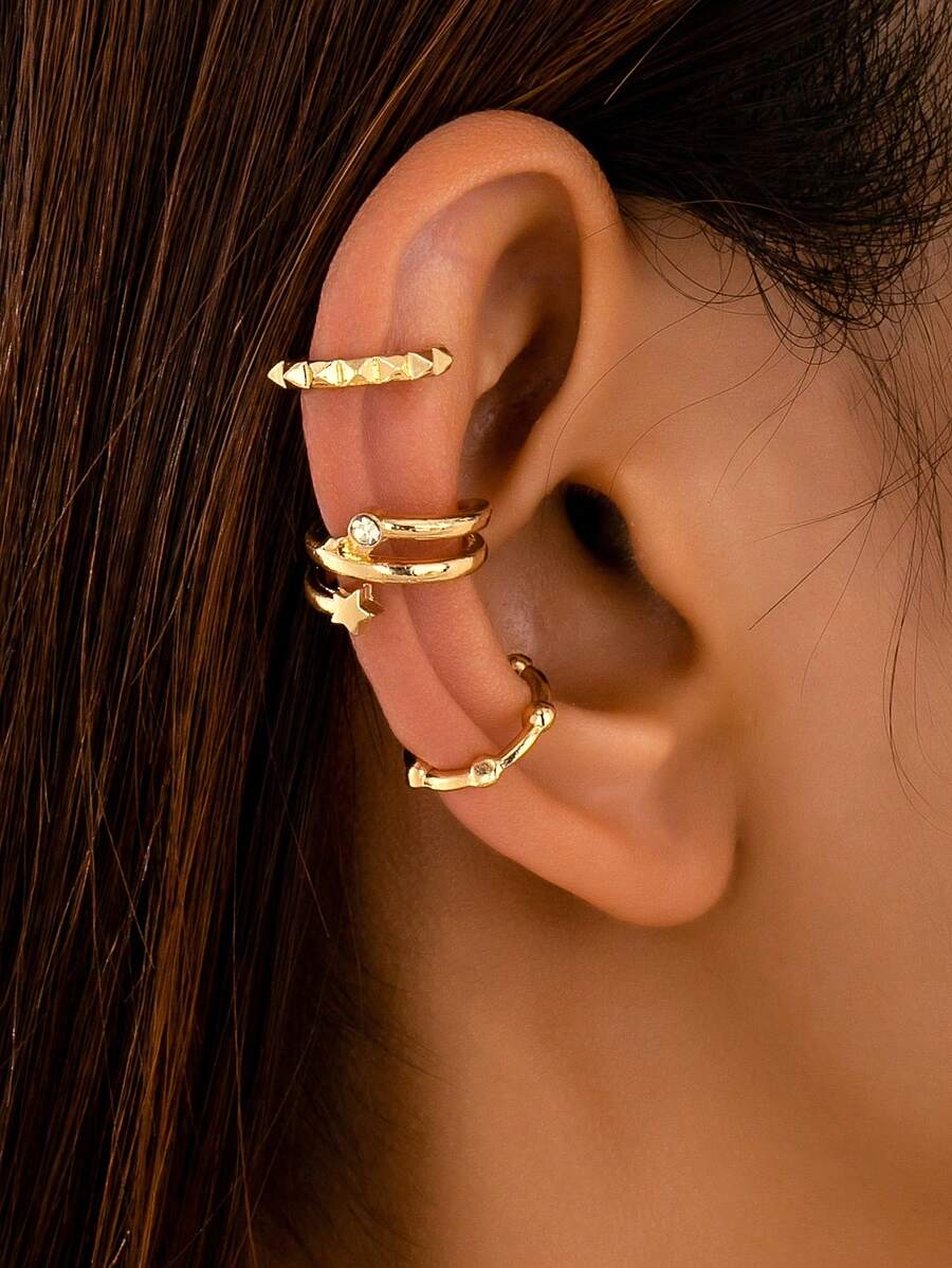 1 Set 10pcs Fashionable Summer Versatile C-Shaped Alloy Clip-On Earrings, Lightweight Luxury Niche Design Earrings For Women