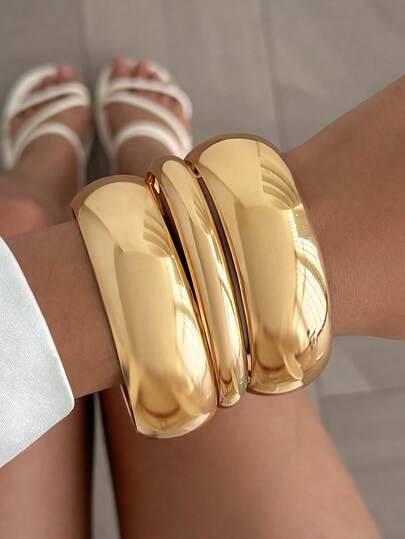 3pcs Vintage Exaggerated Luxurious Geometric Design Wide Metal Bangle Bracelet Set, Suitable For Women's Daily, Party, Vacation, Date Wear, Perfect Gift Choice