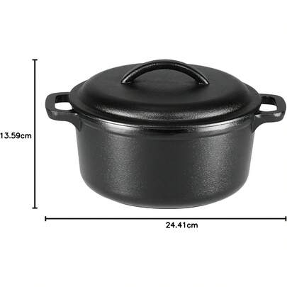 Basics - Horno holandés de hierro fundido presazonado con doble asa, 2 cuartos