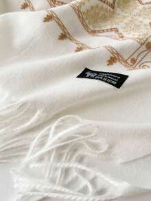 1 件女士秋冬仿羊绒刺绣围巾，厚实保暖流苏刺绣波西米亚风格旅行披肩斗篷