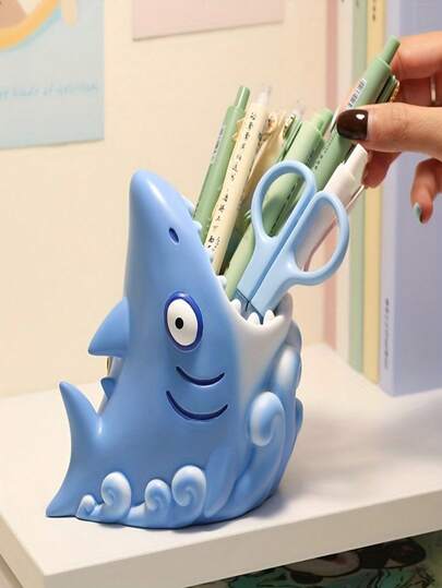 Cute Shark-Shaped Desk Organizer Resin Pen Holder For Office, School, Or Home Decor - Perfect Birthday Gift For Students & Professionals, Shark Office Decor, School Stationery Storage, Whimsical Design, Durable Storage Solution, Desk Accessories Office, Desk Lovers