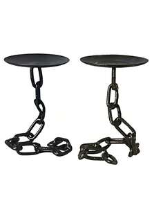 1pc Vintage Industrial Metal Candle Holders, Gothic Medieval Chain Link Candlesticks, Tabletop Lacquered Finish, Black Wrought Iron For Party Centerpiece, Holiday Decor,Room Decor,Gifts