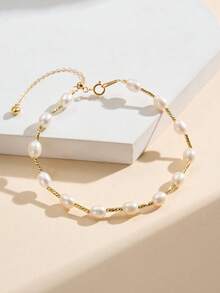 AETOLIA 可调节珍珠项链和手链套装 | 5-6 毫米天然淡水珍珠 | S925 纯银原创设计 | 简约优雅 | 铂金/14K 黄金颜色可选 | 女士婚礼和场合配饰