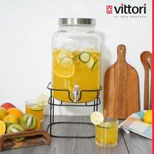 Dispensador de bebidas vintage, dispensador de agua de vidrio, vitolero de vidrio con etiqueta negra y tapa (8 litros con base) - 8 L sin base - Ver 7