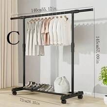 1 pieza Perchero de ropa de lujo minimalista negro con ruedas. Perchero de ropa de lujo minimalista negro con ruedas, movilidad flexible. Una sola barra puede colgar vestidos, ropa diaria, y la parte inferior puede almacenar zapatos, adecuado para el almacenamiento de ropa en el dormitorio, exhibición y combinación en el probador, agregando conveniencia y sofisticación a la organización de su armario. - Negro - Ver 8