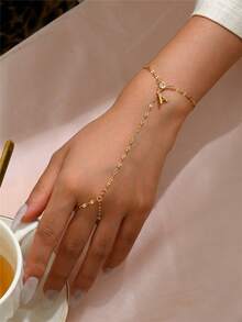 1 pieza Pulsera con anillo de cadena fina minimalista y de moda, joyería de novia de moda para mujer