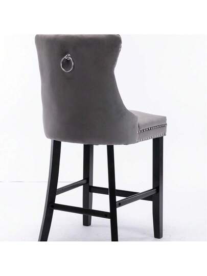 Contemporary Fluwelen Upholstered Bar Stool Buttoned Lattice Wooden Legs Chrome Nailhead Chair, Stools, DE2002BL view 6