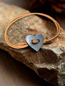 1 件情人节经典 Bossoli 皮绳金属空心心形吊坠手链，男女通用情侣礼物，适合派对、日常装扮、度假 - 彩色 - 查看 3