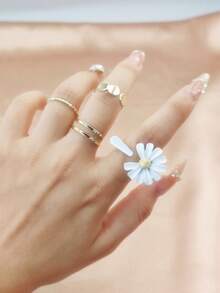 2pcs/Set Minimalist Style Hollow Star Adjustable Rings Set For Women, Gold & Silver - Daisy - View 9