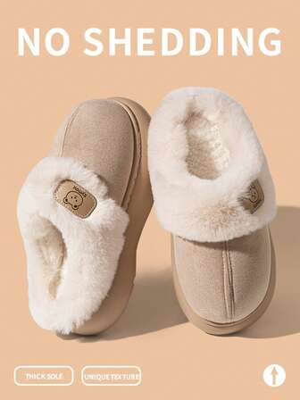 女士轻便舒适蓬松拖鞋，适合室内休闲放松，适合超市、公园等户外穿着，情侣装，秋冬季