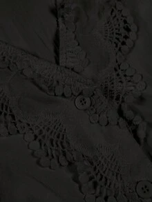 ii Casual Solid Color Lace Patchwork Ruffle Trim Long Sleeve Blouse