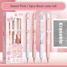 Set de 4 bolígrafos de gel borrables de color rosa dulce, con clips extensibles de dibujos animados de animales y el espacio, tinta de color negro de 0.5 mm, útiles escolares y de oficina para estudiantes