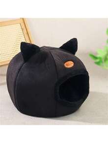 PETSIN 1 件聚酯纤维猫形洞穴床屋，可爱舒适温暖的睡眠角落，适合中小型猫，防滑，室内睡眠四季使用 - 灰色 - 查看 8