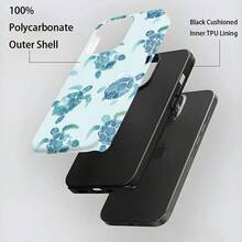 1 Funda Azul con Patrón de Tortuga 2 en 1 - Diseño Robusto de Doble Capa, Duradera y a Prueba de Golpes - Adecuada para iPhone 17, 16, 15, 14, 13, 12, 11, 8, 7, X, XS, XR, Plus, Air, Pro, Max, Mini, SE2, SE3, Regalo Perfecto de Año Nuevo para Amigos, Familia y Seres Queridos CGDO - Colores mixtos - Ver 6