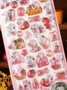 Cute Pink Rabbit Theme, Embossed Texture, Crystal Clear Animal Material Cartoon Waterproof Solid Stickers And Decals, Suitable For Phone Cases, Journals, Recommended For Ages 6+ - Multicolor - View 5