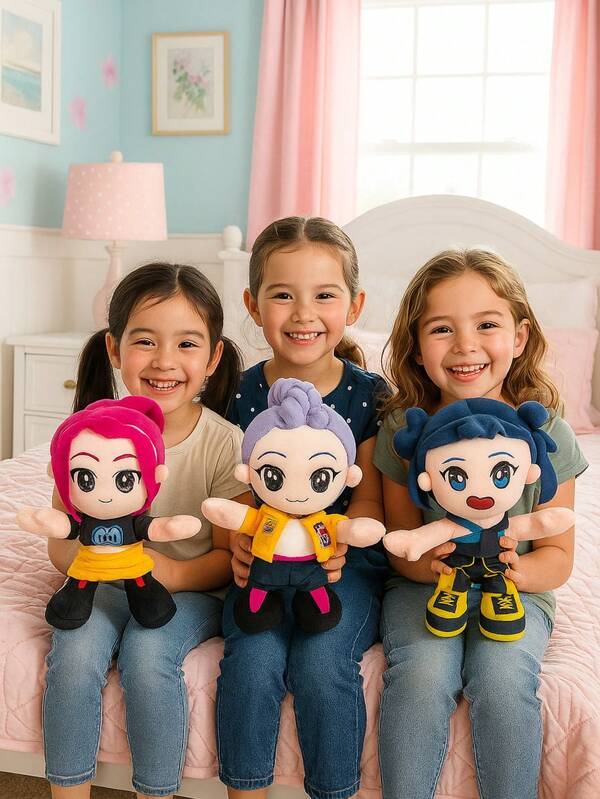 MUÑECAS HERMOSAS DE LAS GUERRERAS DE K-POP RUMI, MIRA Y ZOEY, INSPIRADAS EN LA MAGIA Y ENERGÍA DEL POP COREANO. CADA UNA MIDE 35 CM Y DESTACA POR SUS ACABADOS BORDADOS A MANO, ELABORADOS CON DEDICACIÓN POR ARTESANAS MEXICANAS, GARANTIZANDO CALIDAD Y DETALLE ÚNICO. PERFECTAS PARA COLECCIONAR O REGALAR, SUAVES Y ADORABLES, CON UN TOQUE ARTESANAL QUE LAS HACE ESPECIALES. LLEVA A CASA A ESTAS GUERRERAS DE K-POP Y VIVE SU ESTILO ÚNICO