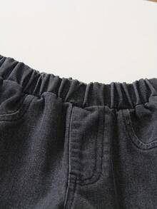 1pc Tween Boys' Casual Distressed Wide Leg Jeans, Street Style, Spring/Summer 2025 New Collection - Black - View 3