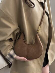 1 pezzo Nuova borsa a mezzaluna in finta pelle scamosciata per autunno/inverno, alla moda, adatta per pendolarismo, amanti delle feste, stile vintage, design di nicchia