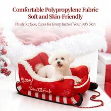 Cama para mascotas en forma de trineo de Papá Noel - Ultra suave y cálida casa navideña, refugio invernal lavable para tu cachorro y gatito - Rojo - Ver 1
