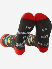 1/3 Pairs Men's Mid-Calf Socks, New Spring/Summer Popular Cartoon Theme "I'm Watching F1, Do Not Disturb" Socks, Unisex, Autumn Socks - Multicolor - View 1