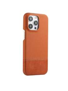 1pc Luxury Leather Splicing Phone Case Compatible With IPhone 17 AIR 16 15 14 13 12 Pro Max Plus Soft Back Cover Business - Orange - View 9