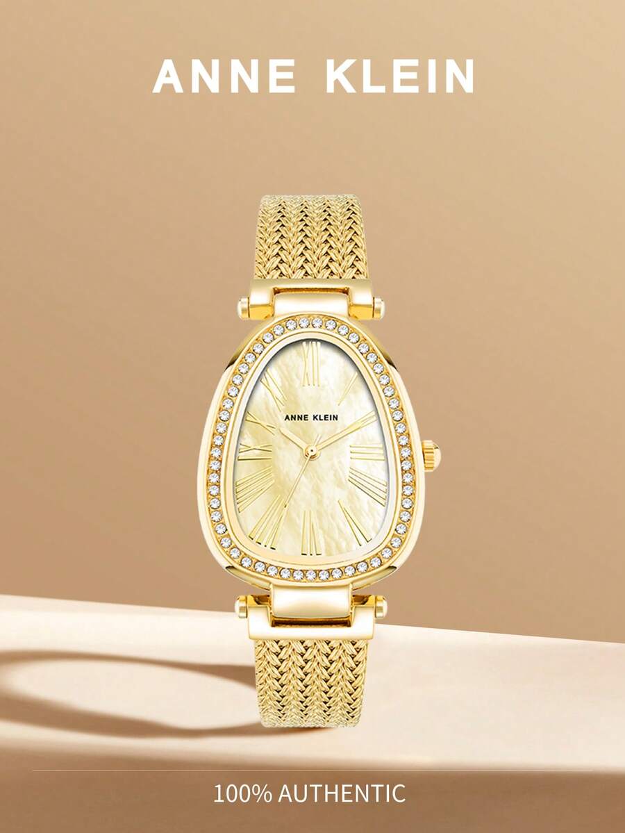 Anne Klein Gold-tone Crystal Accented Bangle Watch for Women,Luxury Quartz Analog Watch with Mother-of-pearl Dial Ladies' Mesh Bracelet Watch - 金色 - 查看 1
