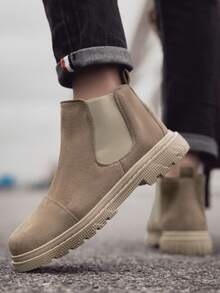 Men's Khaki Retro Chelsea Boots, Comfortable Wear-Resistant Non-Slip Suede Mid-Calf Boots, Suitable For Outdoor, Business, Office, Walking, Casual Wear In Autumn - Khaki - View 4