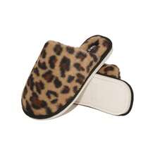 Pantuflas de hombre con suela ligera y suave con estampado de leopardo, forro cálido para usar en pisos de madera interiores en invierno - Marrón - Ver 5