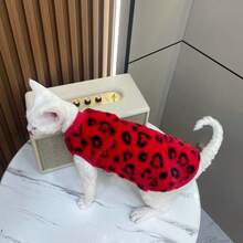 Multi-Color Heart & Leopard Print Pet Vest, Warm Design For Sphynx Cats, Soft Fabric With Unique Print, Fashionable Choice For Autumn/Winter