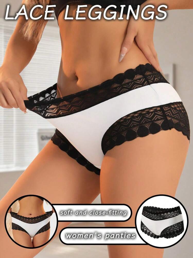 女士性感蕾丝内裤 - 高弹力腰带和透气网眼面料，柔软贴身不卷边，塑形提臀内衣 - 白色 - 查看 3