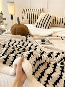 1 pieza Manta de Sherpa bohemia de jacquard, manta de felpa súper suave y acogedora con espina de pescado, adecuada para cama, sofá, sala de estar, Día de la Madre, decoración de dormitorio, manta de aire acondicionado de franela rosa