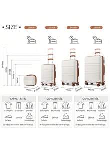 4/2-Piece Luggage Set With Cosmetic Case – Lightweight Hard-Shell Suitcases Made Of ABS+PC With TSA Lock & 360° Double Wheels – 20" Carry-On & 24"/28" Checked Luggage – Stylish Travel Suitcase For Holidays, Business Trips & Gifts – YKK Zipper - 米色 - 查看 5