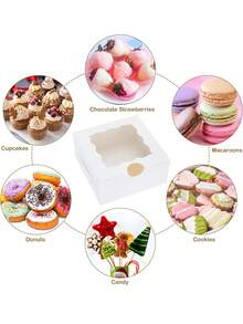 50 Cajas De Panadería Blancas 4x4x2,5 Pulgadas Con Ventana - Blanco - Ver 6
