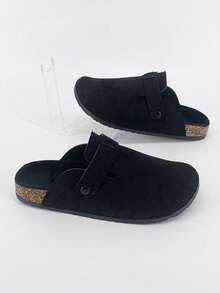 春夏新款秋冬拖鞋，男女通用情侣室内/室外保暖加厚绒毛拖鞋，男女奢华人字拖，黑色毛绒厚底家居拖鞋 - 黑色 - 查看 4