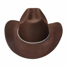 Rhinestone Western Cowgirl Hats Fashionable Wide Brim Party Fedora Caps For Women And Men - 咖啡棕 - 查看 6