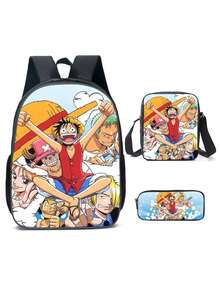 1 Zaino monospalla per studenti di scuola primaria e secondaria, zaini a tema Nettuno, zaini scolastici a cartoni animati, set da 3 pezzi, borsa a tracolla, astuccio