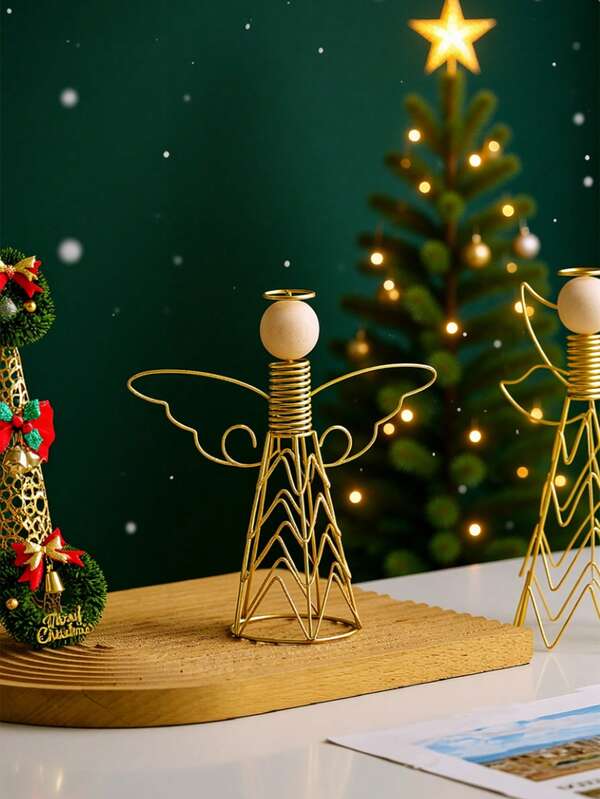 1 pieza Figura de ángel de alambre - Figura decorativa navideña, material de metal, estilo de dibujos animados, diseño creativo, decoración hogareña cálida | Adecuado para regalos, festivales, fiestas, hogar, restaurante y decoración de escritorio Decoraciones navideñas Decoración de habitación Invierno