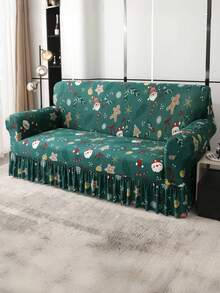 Christmas Party Decoration Ruffled Sofa Cover (Including Santa Claus, Snowflake And Gingerbread Patterns) Polyester Fiber Sofa Cover, Home Decor - Green - View 10