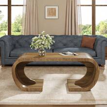 Tribesigns Large Farmhouse Coffee Table, C-Shaped Center Table With Curved Side, Heavy Duty Rectangle Tea Accent Furniture For Living Room, Rustic Brown - Rustic Brown - View 2