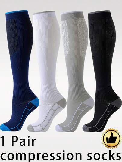 1 par de calcetines de compresión aptos para deportes de interior y exterior, fitness, esquí, trabajo, senderismo, maratón, baloncesto, ciclismo, etc. Fabricados en una mezcla de nailon y poliéster tejido.