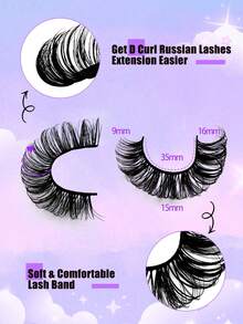 10 Pairs D Curl Russian Strip False Eyelashes Cat Eye Lashes Natural Look Fluffy Faux Mink Lashes Volume Wispy Long Foxy Eye Lifting Look Fake Eyelashes - 黑色 - 查看 5
