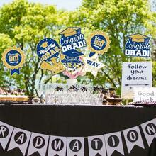 D2025 Graduation Party Decorations - 24 Pcs Class Of 2025 Congrats Grad Table Centerpieces Graduation Table Decorations Sticks Table Toppers For Graduation Party Blue Gold - Bluegold - View 3