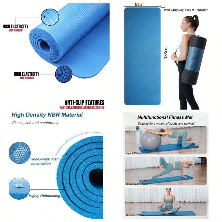 Tapete de Yoga Antideslizante y Cmodos, Yoga para Ejercicio de Calidad y Ecolgico, 183x 61CM, Suavecito y Grueso, Deporte Colchoneta Fitness Alfombrilla Gimnasio de Ejercicio para YogaGymPilates - azul pálido - Ver 1