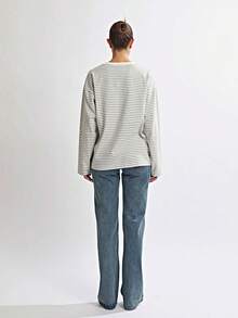 Women's Autumn Casual Striped Tops Long Sleeve Round Neck Loose Fit T-Shirt For Daily - trắng - Xem 7