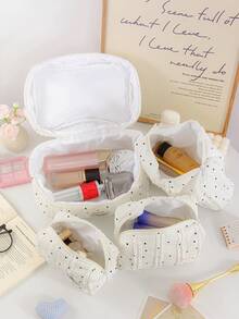 1Pc/Set Lace Fabric Polka Dot Decorate Stripped Pattern Fluffy And Soft Women Makeup Bag Travel Zipper Cosmetic Bag Storage Pouch Cute Toiletry Bag Large Capacity Make Up Organizer Makeup Bag Set Cosmetic Organizer Make Up Bag Travel Skincare Makeup Storage Bag With Handle Multifunctional Storage Bag Back To School Supplies Travel Essentials Cruise Essentials Dorm Essentials Birthday Gift Wedding Bridesmaid Gift Mom's Gift New Year's Gift - Multicolor - View 10