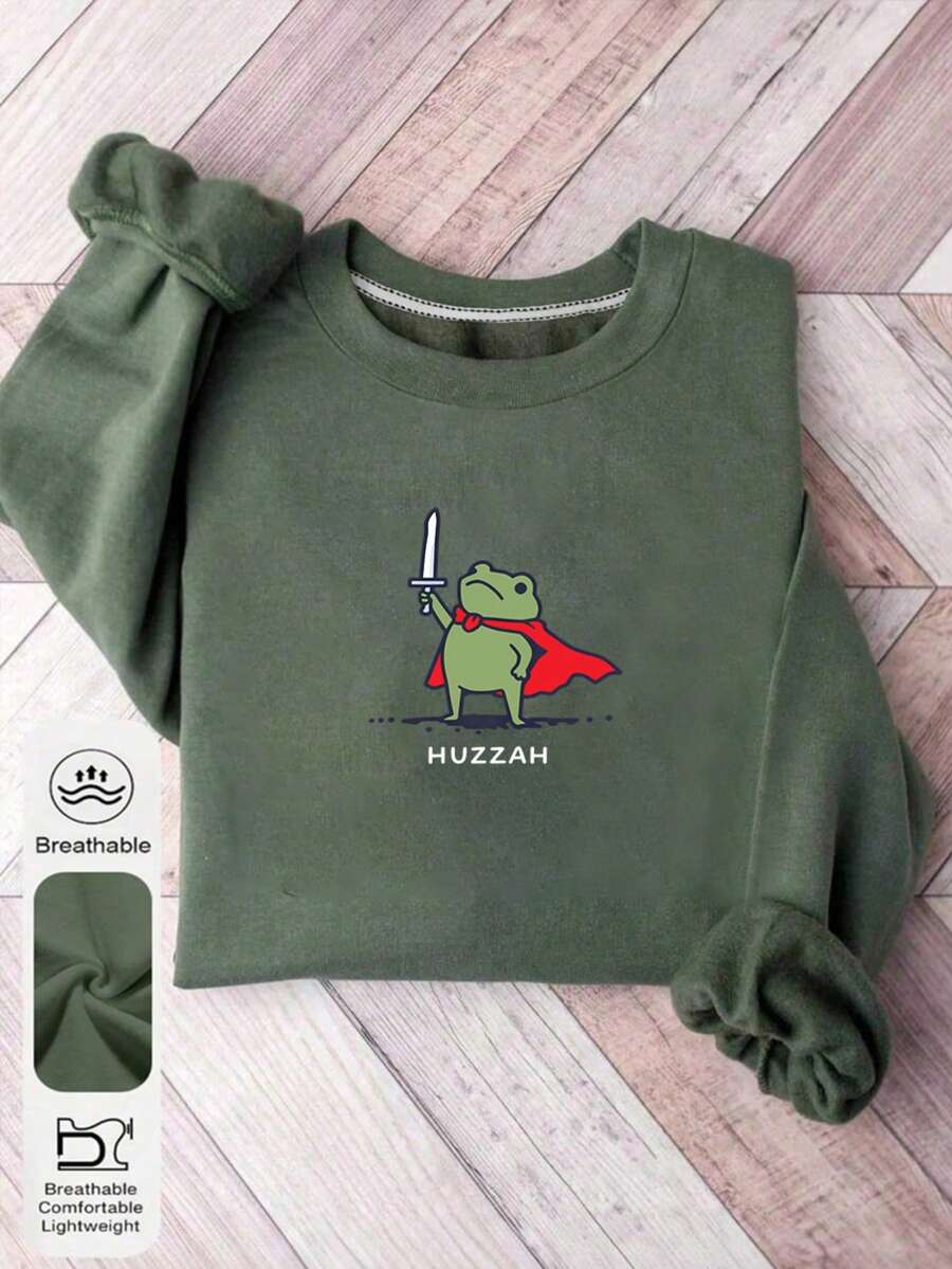 Women's Autumn And Winter Frog Print Casual Simple Loose Daily Comfortable Street Round Neck Thermal Lined Long Sleeve Sweatshirt