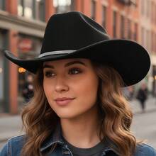 Rhinestone Western Cowgirl Hats Fashionable Wide Brim Party Fedora Caps For Women And Men - 黑色 - 查看 2