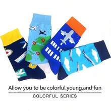 Men's Funny Novelty Crazy Pattern Dress Socks For Gifts - Green/Black/Navy Blue/Blue/Multicolor Airplane-4m - View 6
