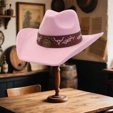 Unisex Western Cowgirl Hats With Floral Band Fashionable Bull Head Wide Brim Fedora Caps For Daily Life And Party - Pink - View 5